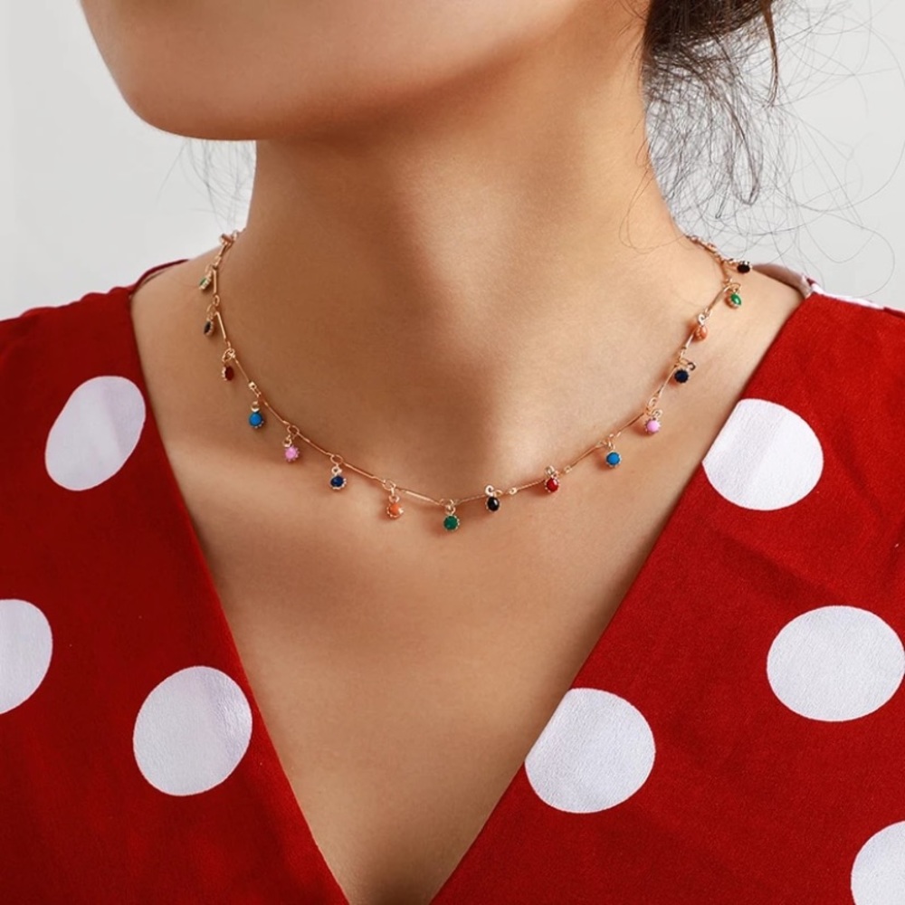 Bohemian Multicolor Gold Necklace Choker - Picture 4 of 4
